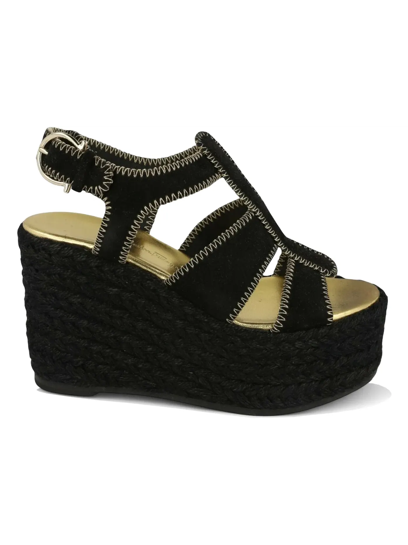 Женские босоножки на танкетке с принтом Ferragamo Renee Wedge Espadrillas — изображение 1 из 3, черный