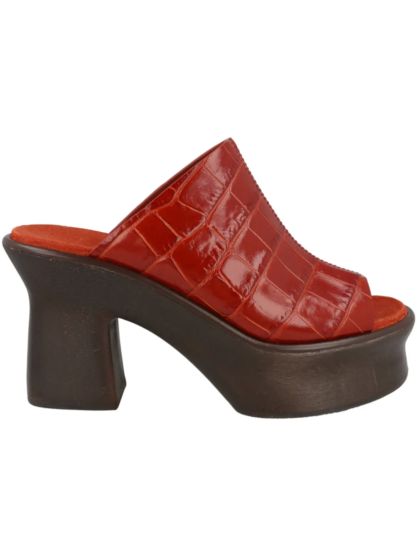 Женские босоножки на платформе с принтом под крокодила Ferragamo Samanta Croc-Embossed Platform Mules — изображение 1 из 3