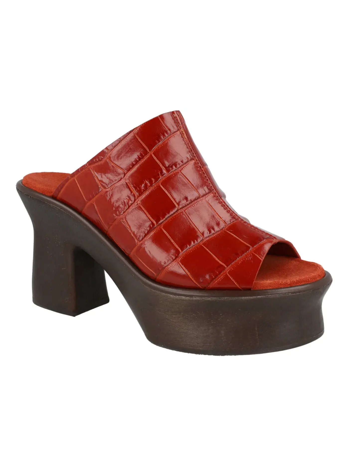 Женские босоножки на платформе с принтом под крокодила Ferragamo Samanta Croc-Embossed Platform Mules — изображение 2 из 3
