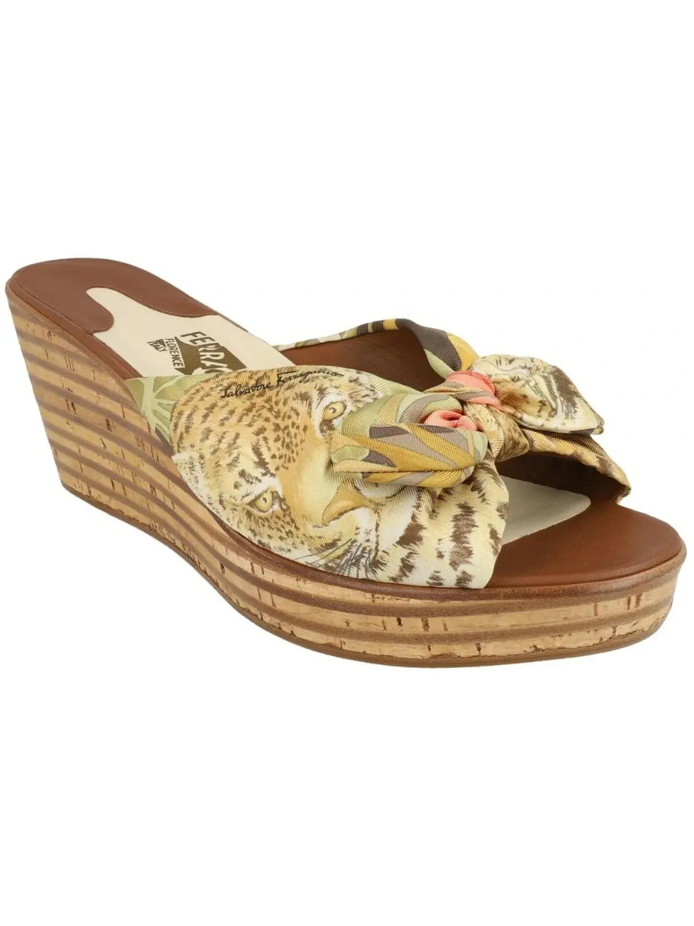 Женские босоножки-танкетки на каблуке Ferragamo Seta 1994 Archive Limited Edition Wedges — изображение 2 из 3, мульти