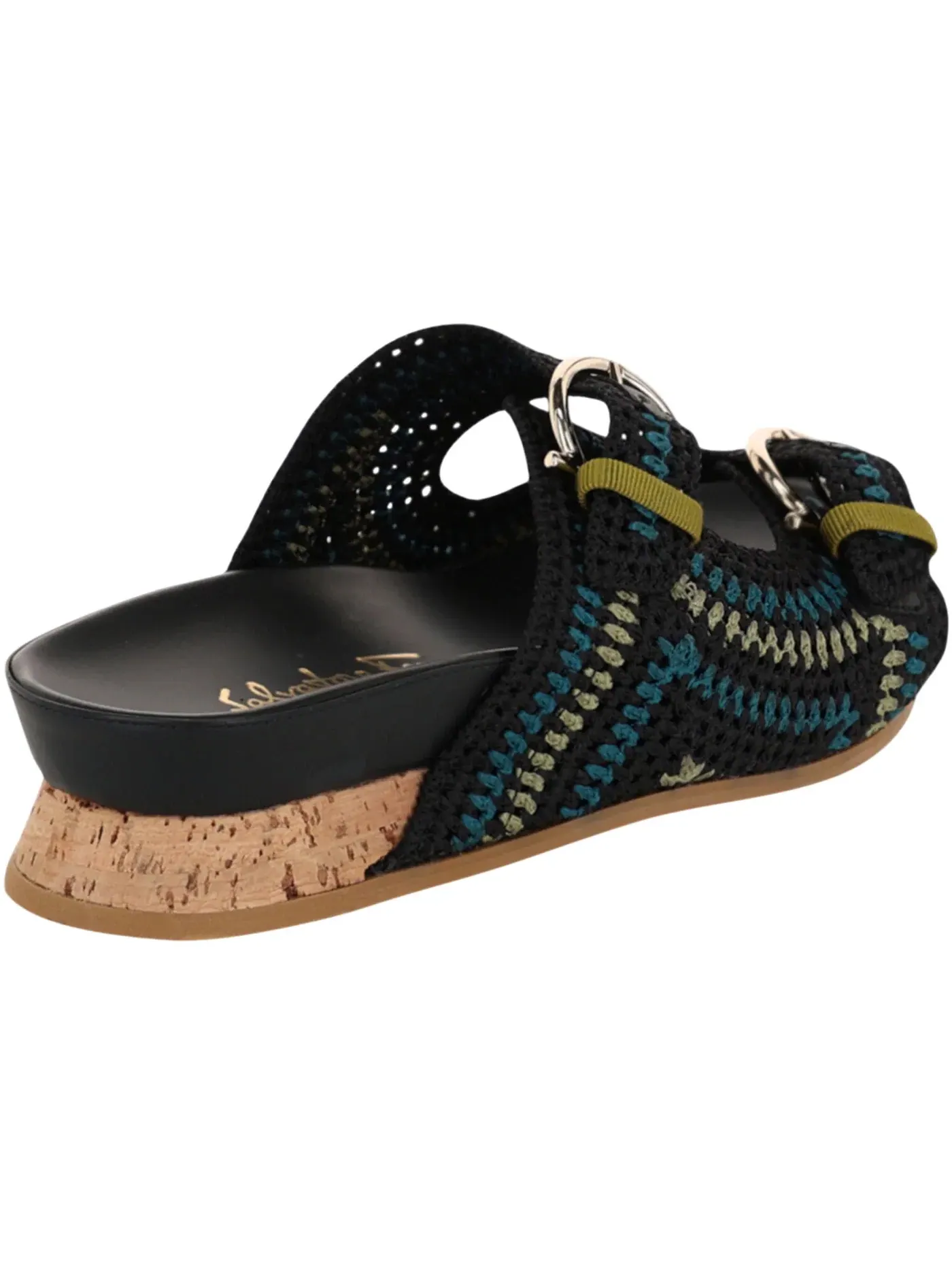 Женские сандалии с вязаным верхом Ferragamo Shaula Crochet Sandals — изображение 3 из 3, черный