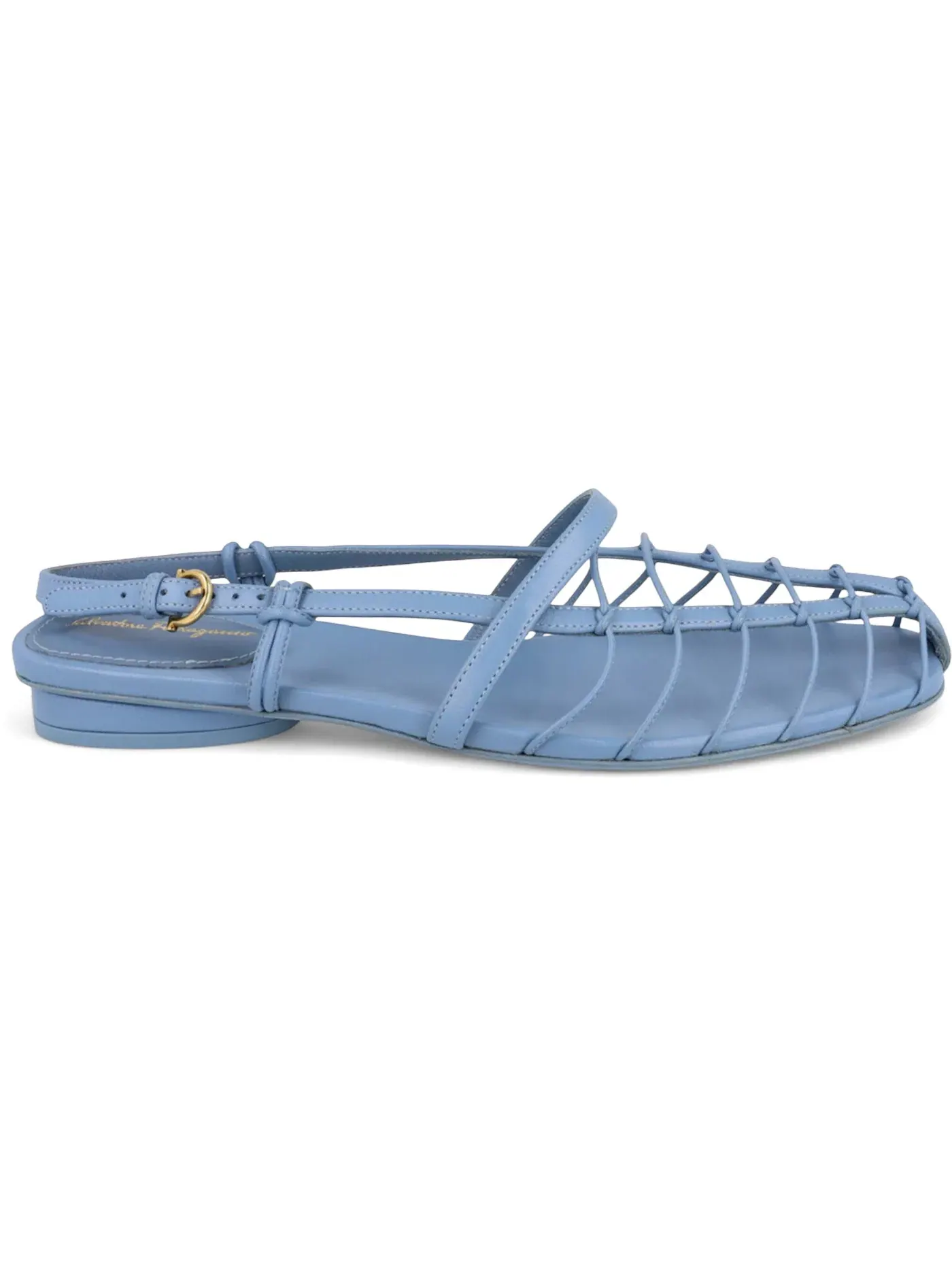 Женские босоножки на каблуке с ремешками Ferragamo Shay 10 Caged Slingback Sandals — изображение 1 из 3, светлый синий