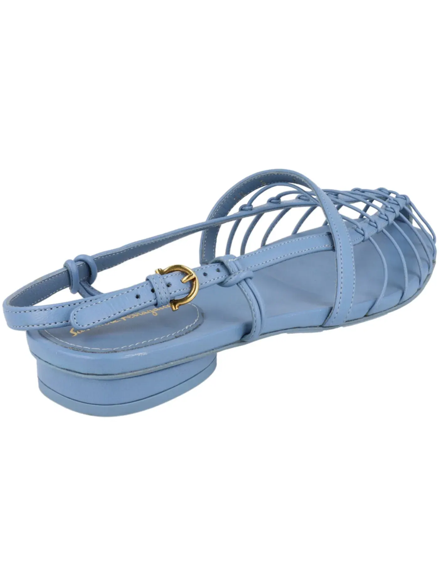 Женские босоножки на каблуке с ремешками Ferragamo Shay 10 Caged Slingback Sandals — изображение 3 из 3, светлый синий