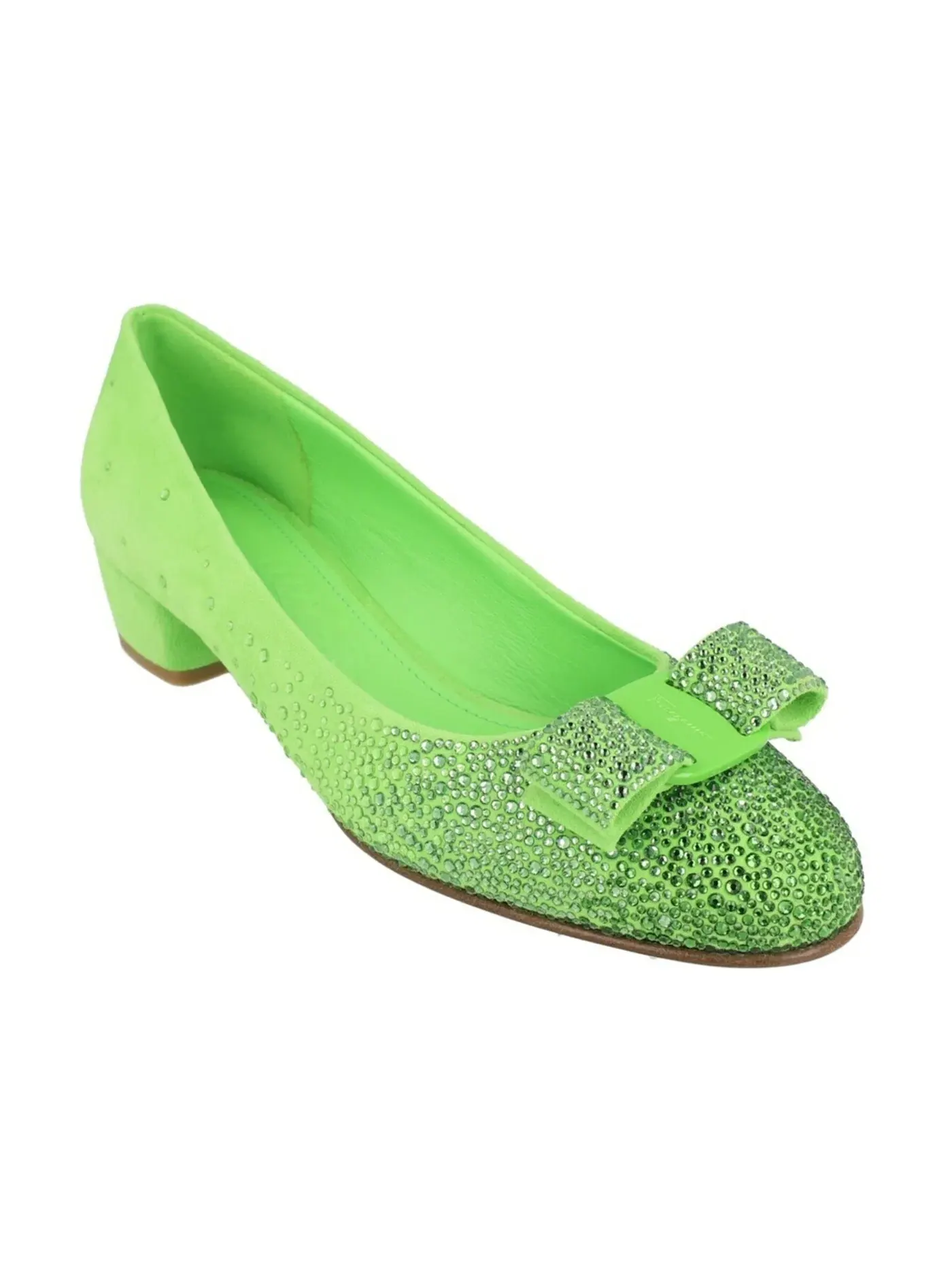 Женские туфли-лодочки с кристаллами Ferragamo Vara Crystal-Embellished Pumps — изображение 2 из 3, светлый зеленый
