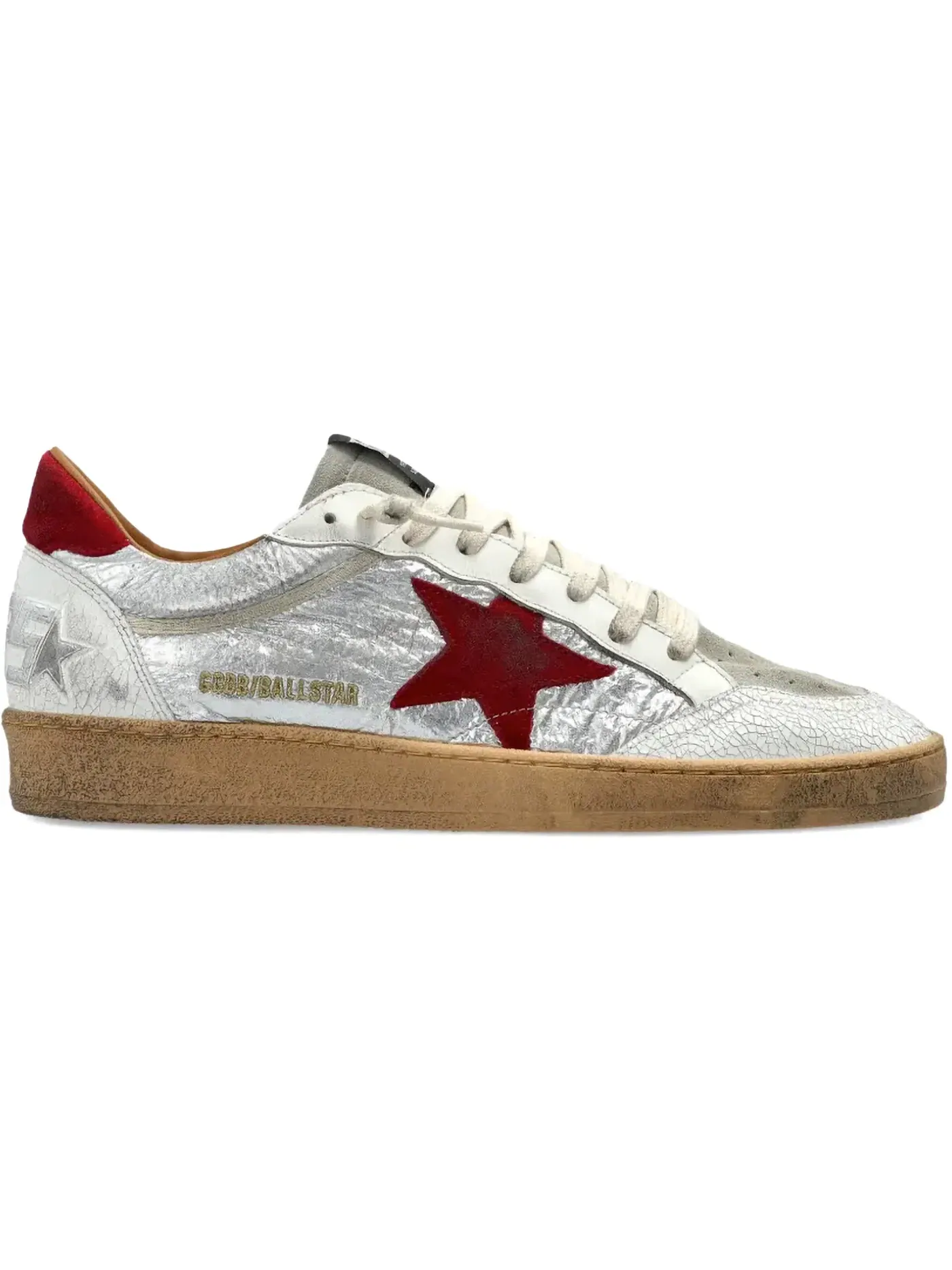 Мужские кроссовки с серебристым верхом Golden Goose Ball Star — изображение 1 из 1, серебристый/красный