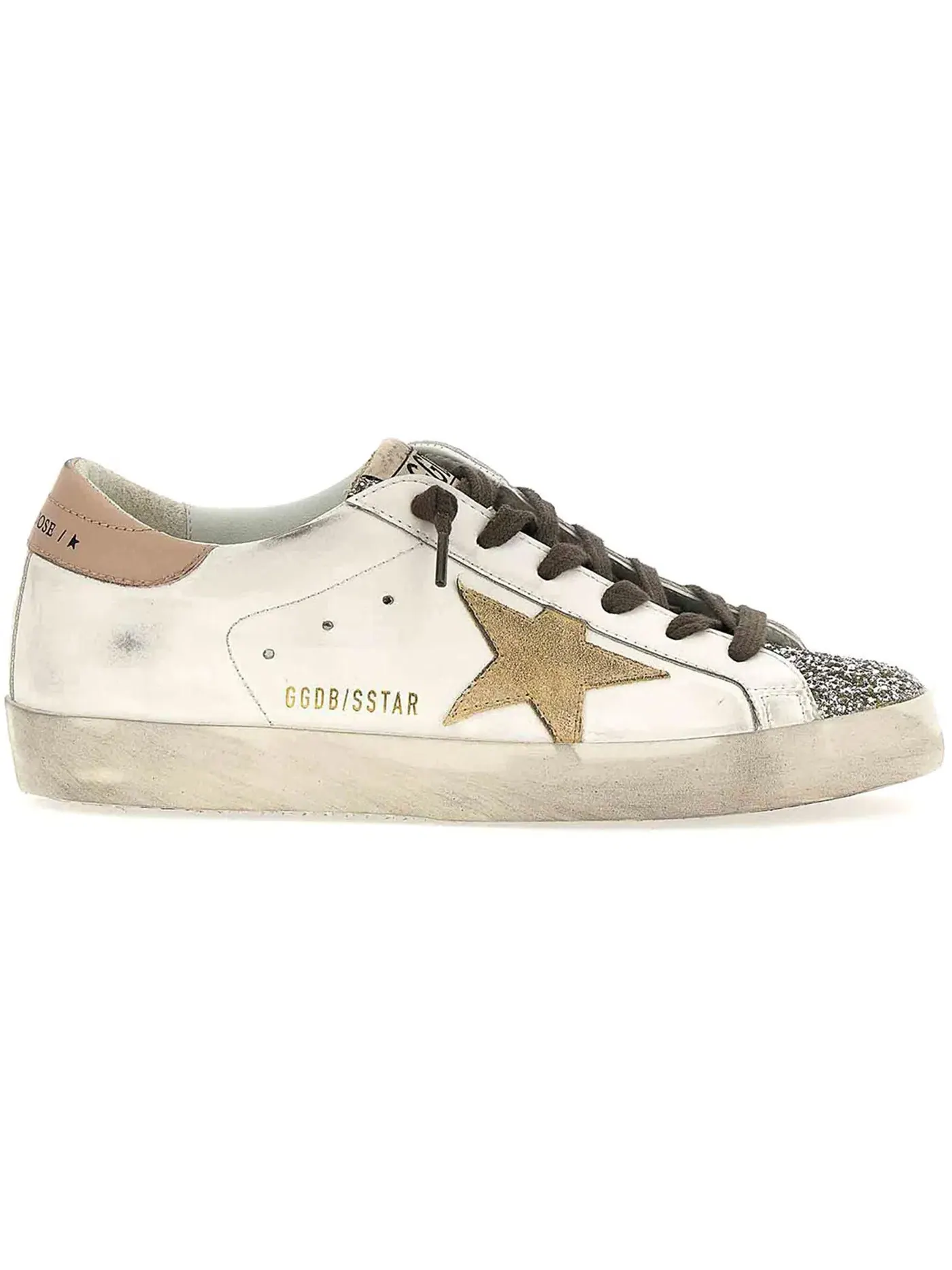 Женские кроссовки с блестками Golden Goose Super-Star — изображение 1 из 1, белый/платиновый/желтый