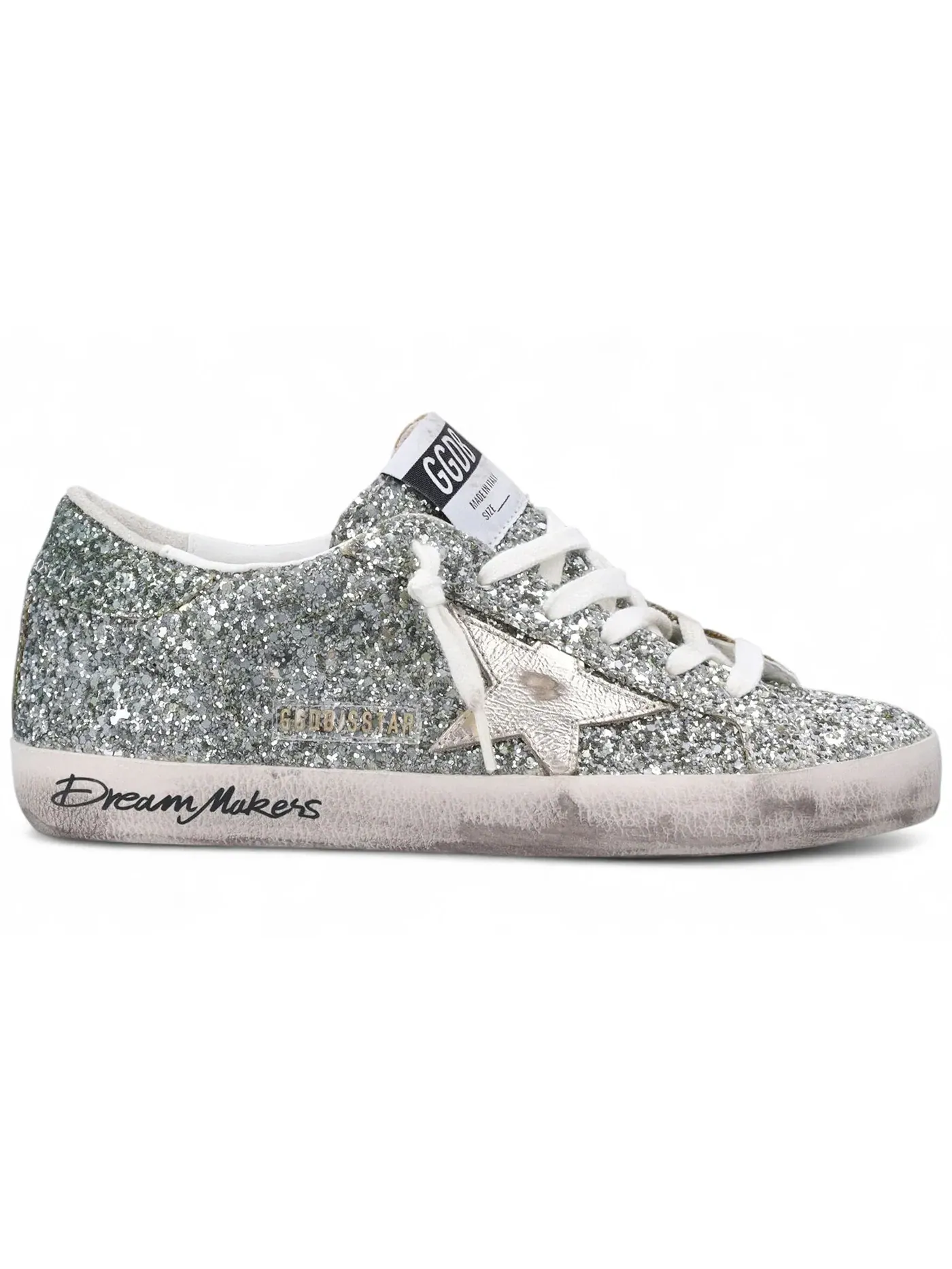 Женские кроссовки с блестками Golden Goose Super-Star — изображение 1 из 1, платиновый/зеленый