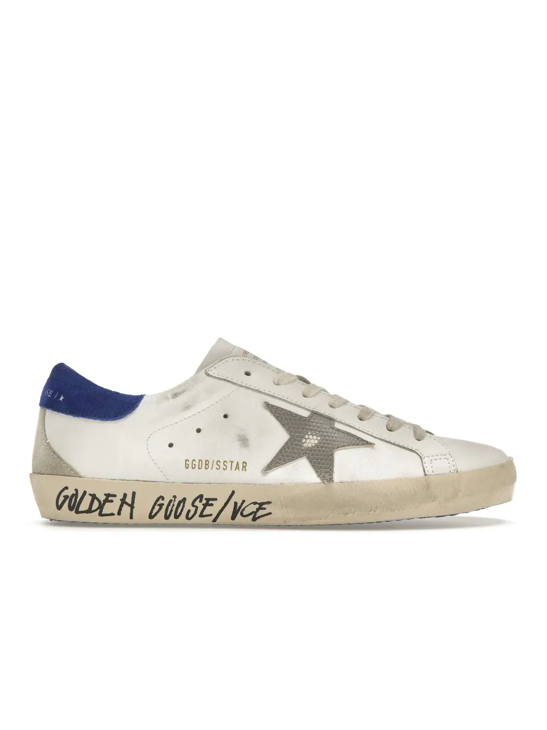 Мужские кроссовки с потертостями Golden Goose Super-Star — изображение 1 из 4, белый синий