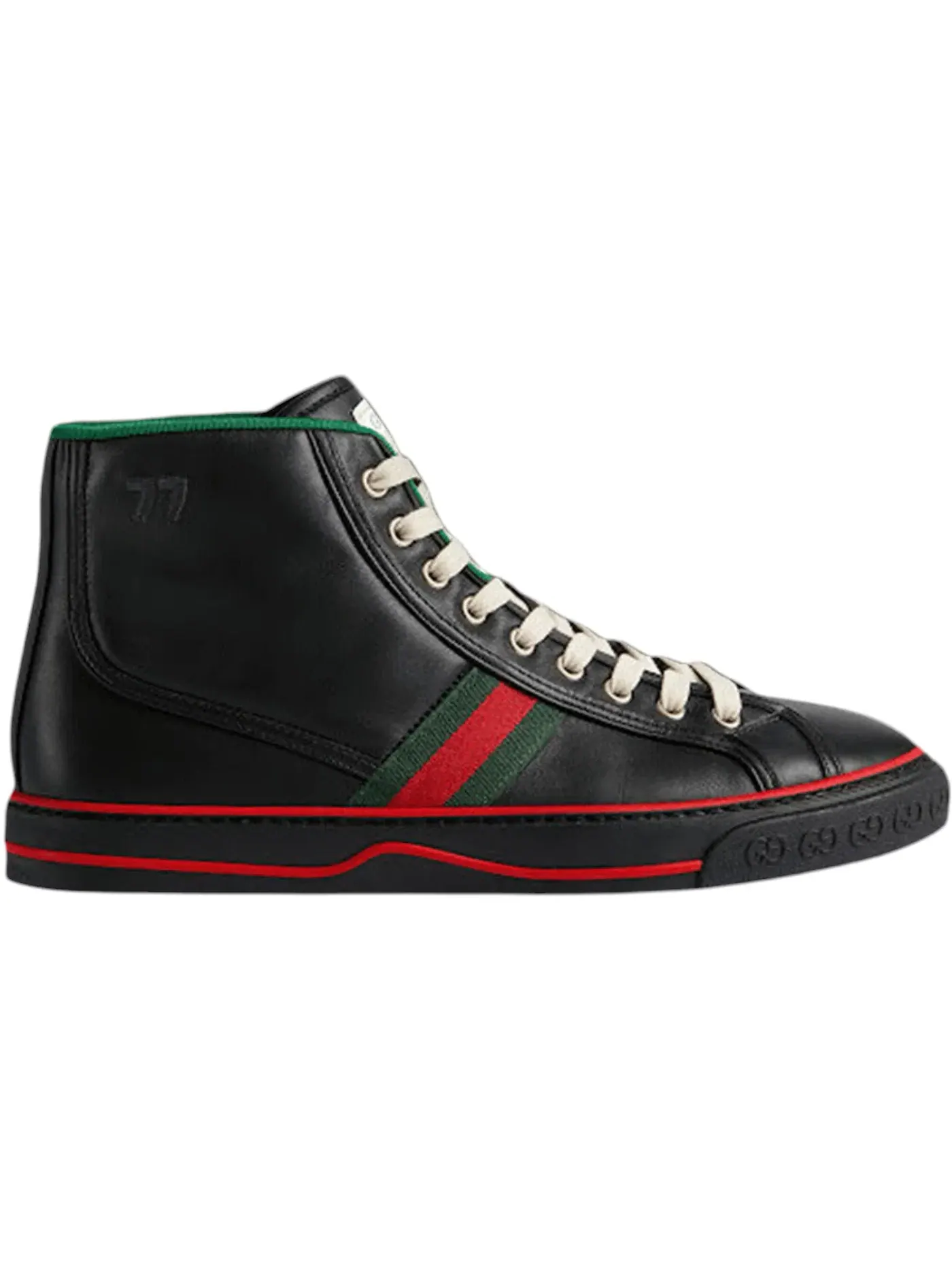 Кроссовки мужские высокие Gucci 1977 Leather High Top Sneaker, с принтом Gucci — изображение 1 из 1, черный/зеленый/красный