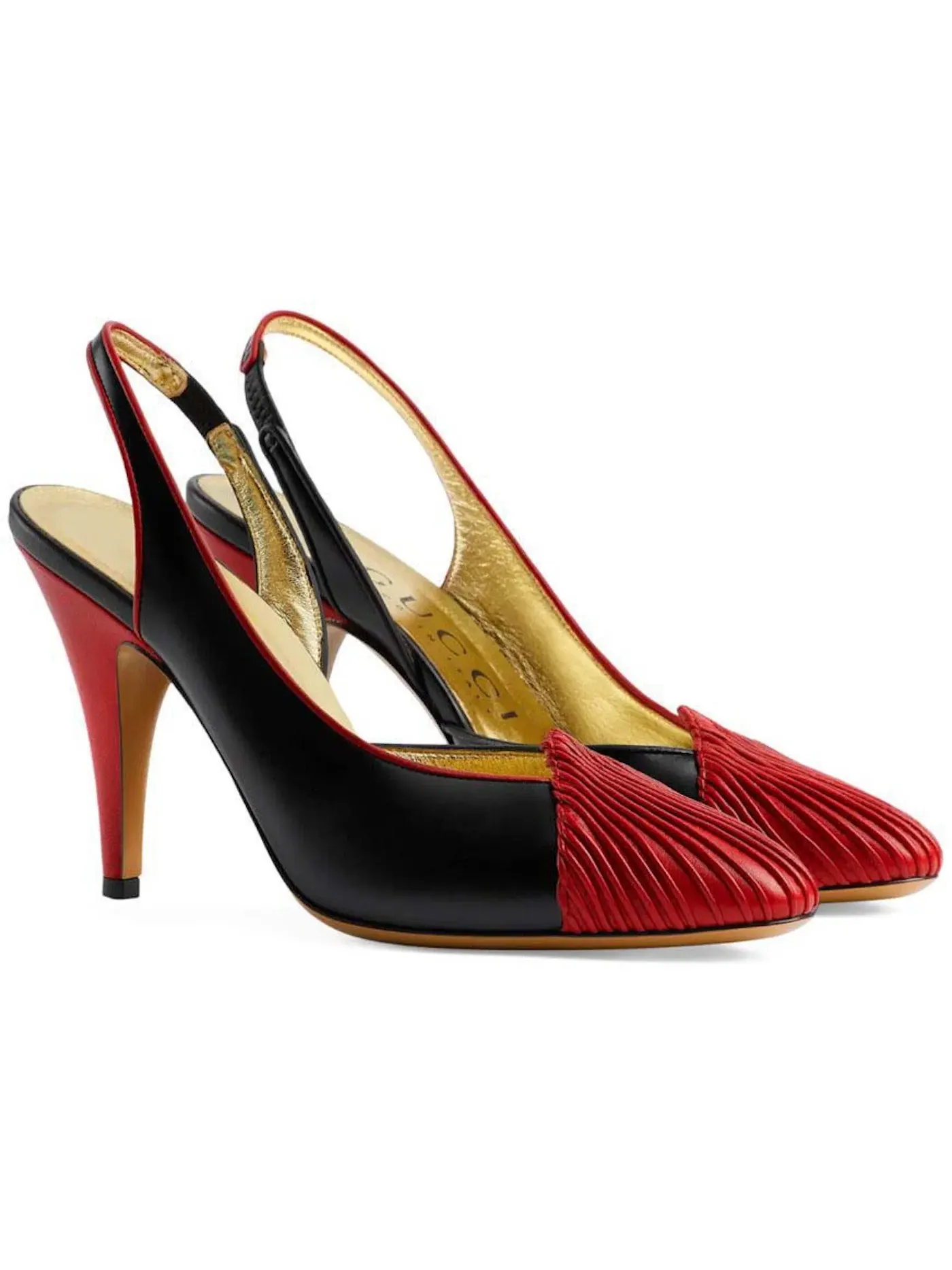 Туфли женские Gucci 95 Slingback с открытой пяткой, кожаные — изображение 2 из 2, черный/красный