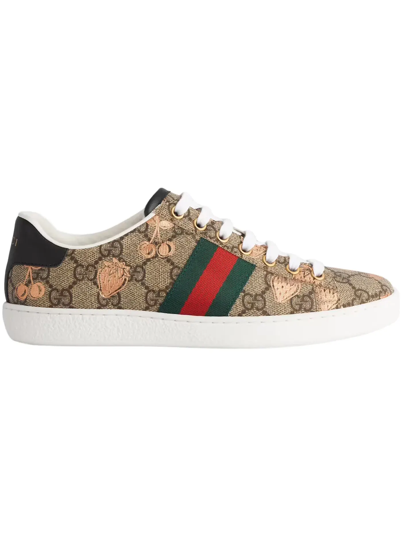 Кроссовки Gucci Ace с принтом Berry — изображение 1 из 1, бежевый/розовый/черный