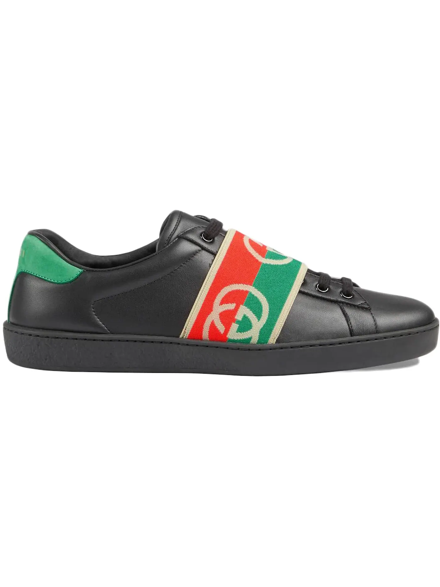 Кеды мужские Gucci Ace Elastic Web, кожаные, с эластичными вставками — изображение 1 из 1, черный/красный/зеленый