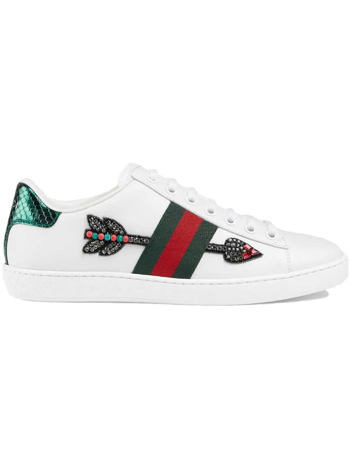 Кеды женские Gucci Ace, кожаные, с вышивкой — изображение 1 из 1, белый/красный/зеленый