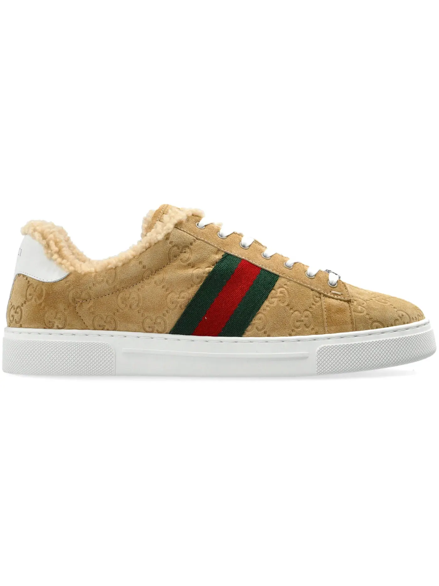 Кроссовки мужские Gucci Ace с меховой отделкой, замша — изображение 1 из 1, бежевый