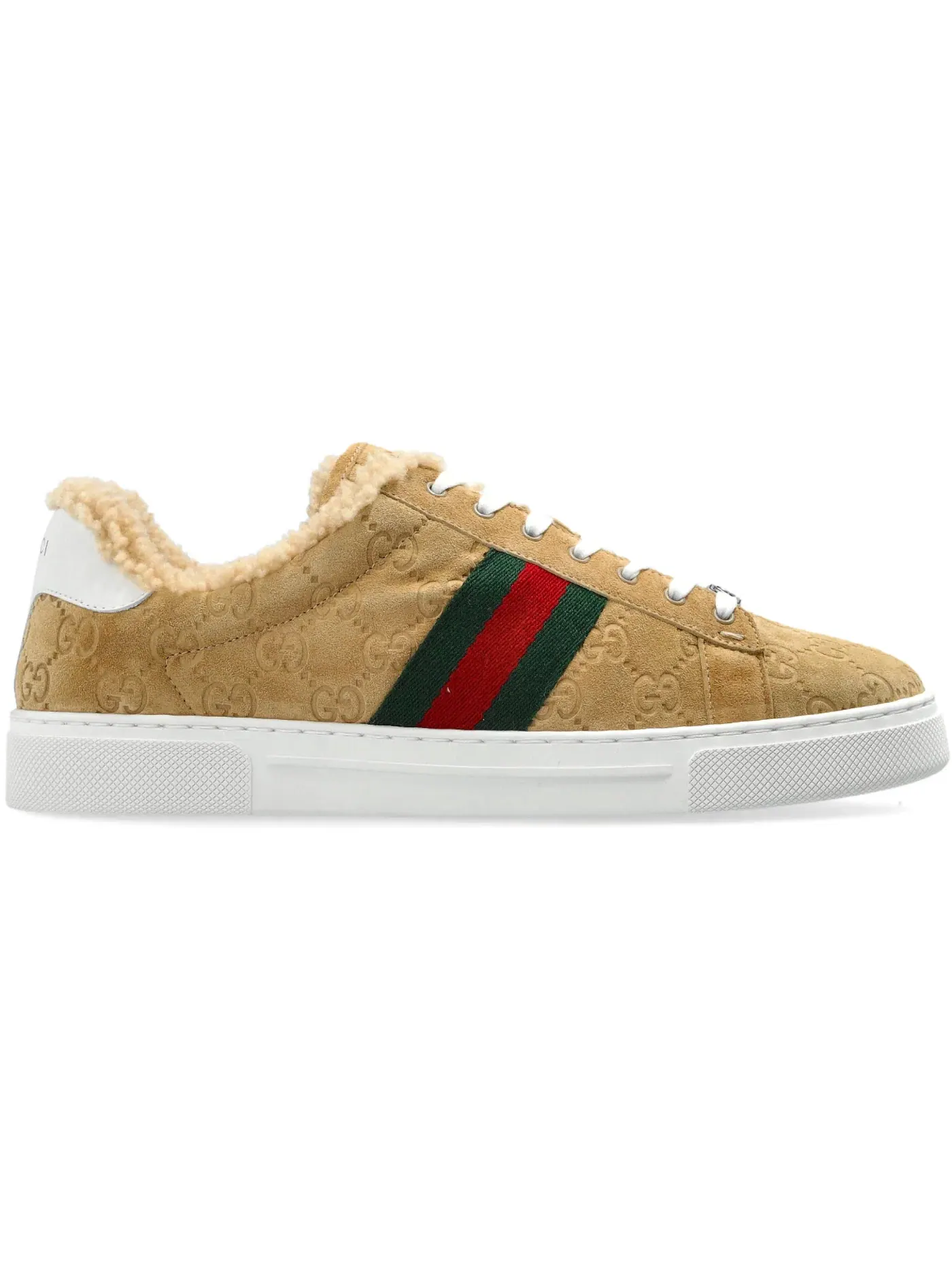 Кроссовки женские Gucci Ace Замшевые с Меховой Отделкой — изображение 1 из 1, бежевый