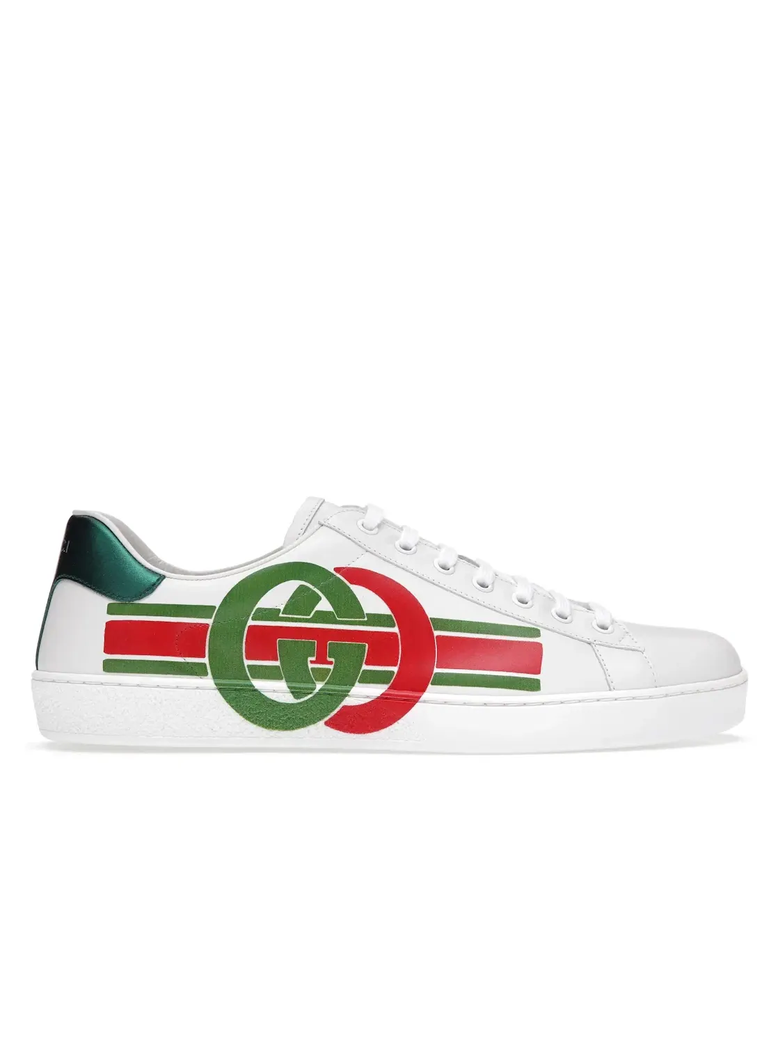 Кроссовки мужские Gucci Ace кожаные, с красно-зеленой полосой — изображение 1 из 4, белый/зеленый/красный
