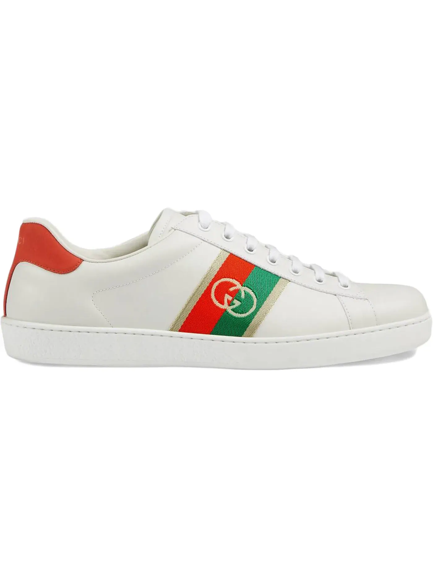 Кроссовки женские Gucci Ace, с принтом Interlocking GG и полосками — изображение 1 из 1, белый/красный/зеленый