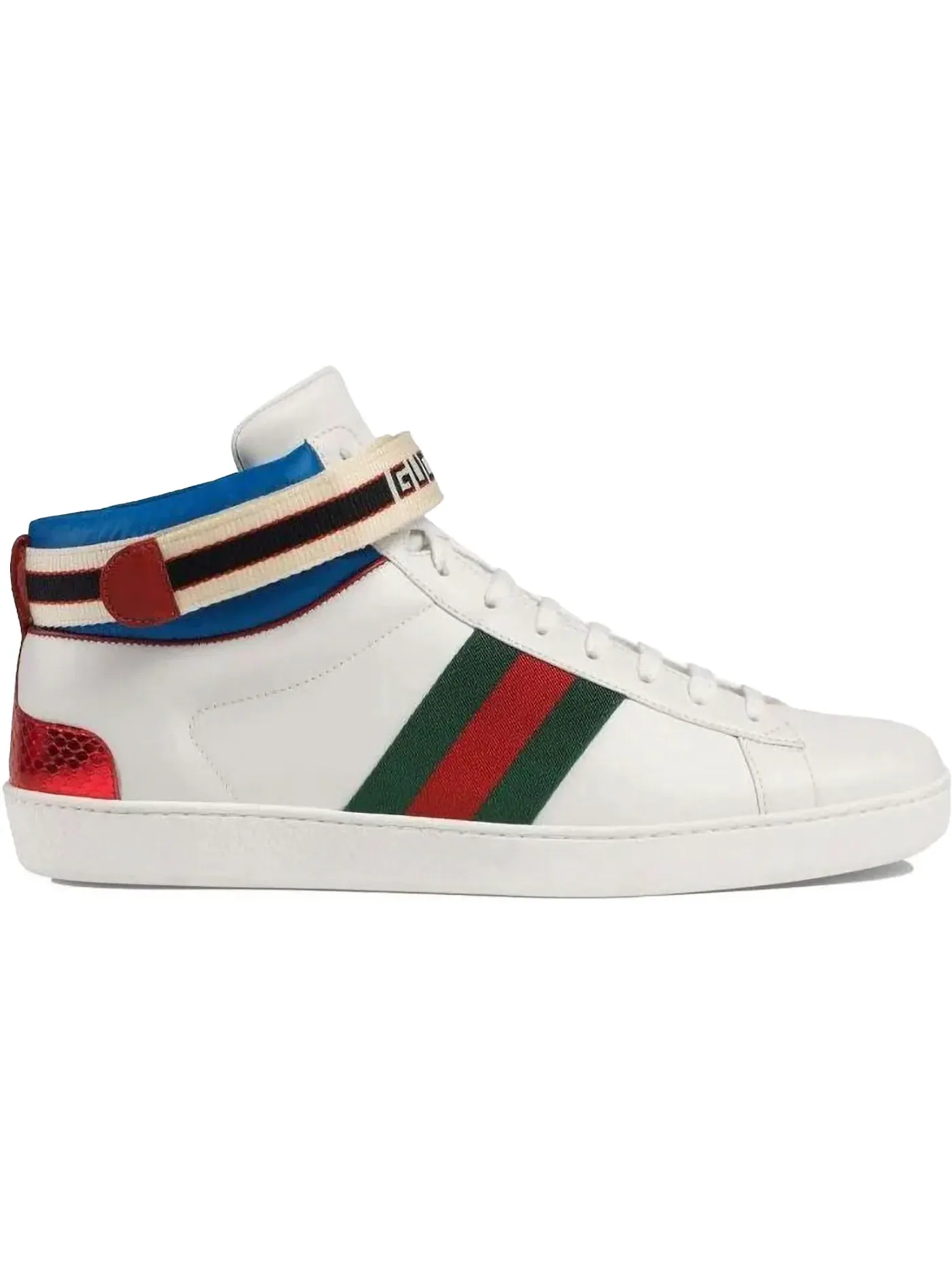 Кроссовки мужские Gucci Ace Stripe High-Top, с полоской — изображение 1 из 1, белый/синий/красный