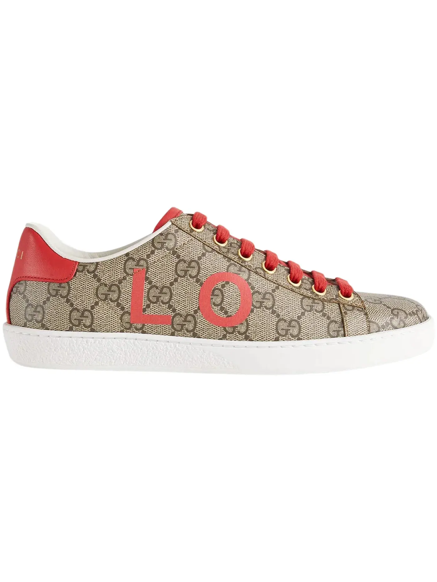 Кроссовки женские Gucci Ace с принтом — изображение 1 из 1, бежевый/красный
