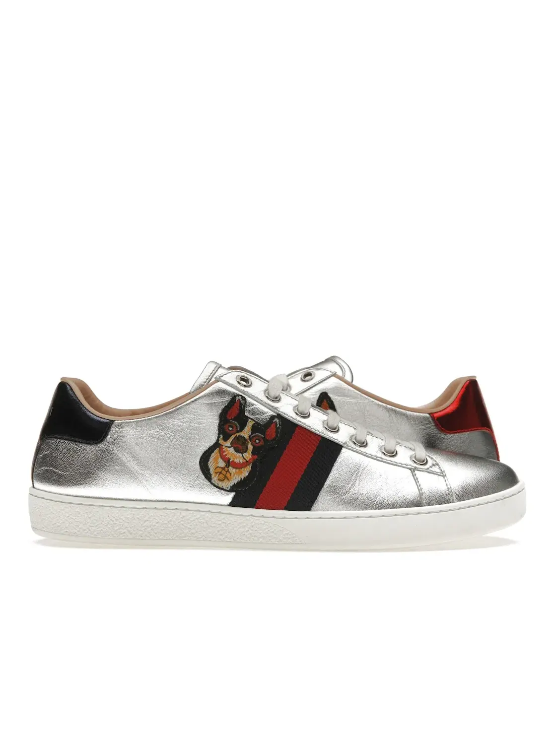 Кеды женские Gucci Ace с принтом Year of the Dog, серебристые — изображение 1 из 4, серебряный