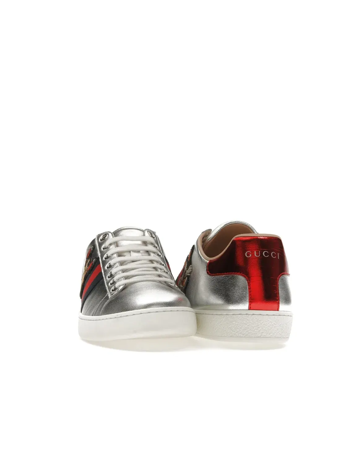 Кеды женские Gucci Ace с принтом Year of the Dog, серебристые — изображение 2 из 4, серебряный