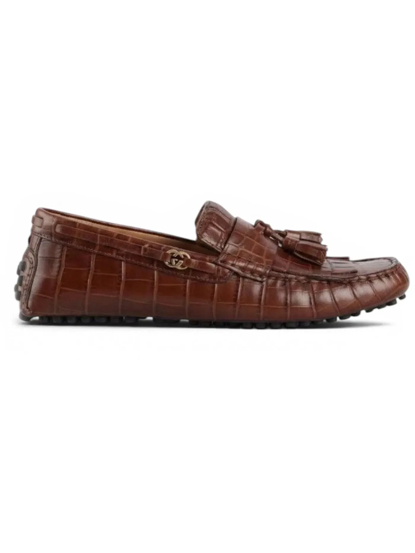 Лоферы мужские Gucci Crocodile Tassel Driver Loafer, с кисточками