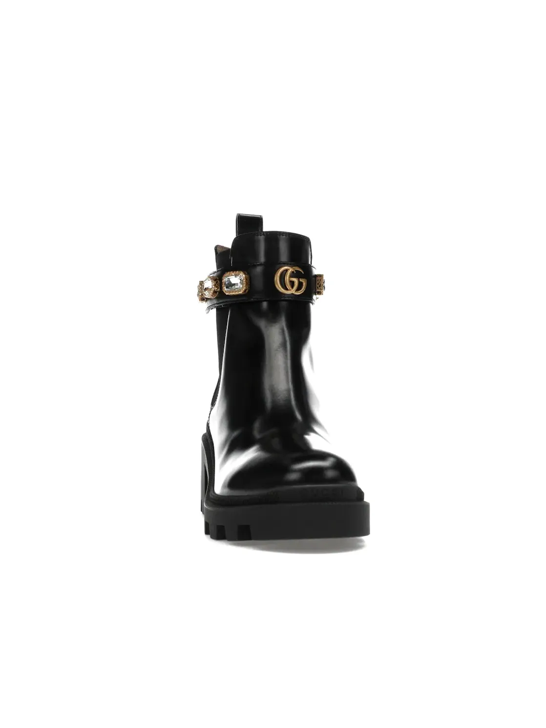 Ботинки женские Gucci Crystal Belt 60mm Ankle Boot, с кристаллами — изображение 2 из 4, черный/золотистый