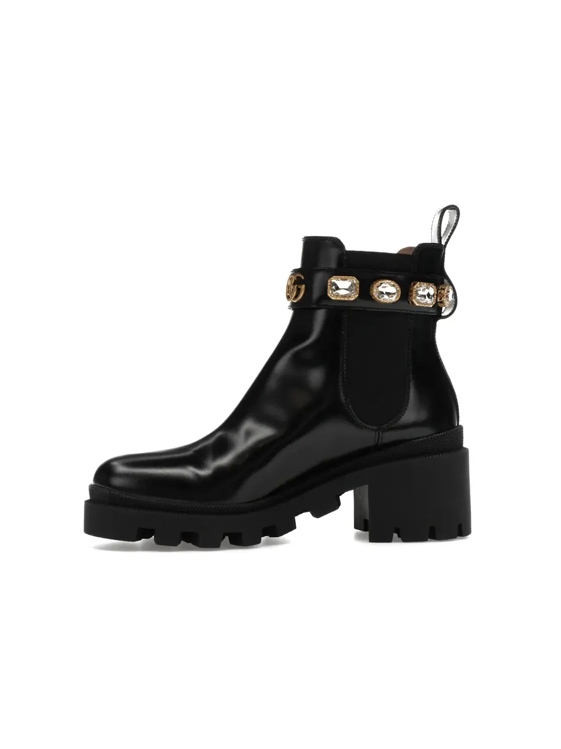 Ботинки женские Gucci Crystal Belt 60mm Ankle Boot, с кристаллами — изображение 3 из 4, черный/золотистый