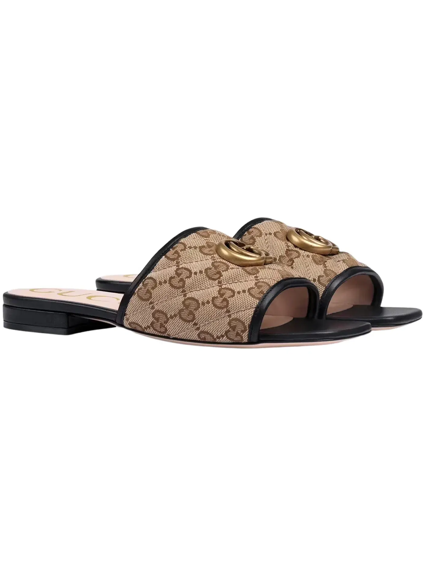 Шлепанцы Gucci Double G, с принтом — изображение 2 из 3, бежевый//черный
