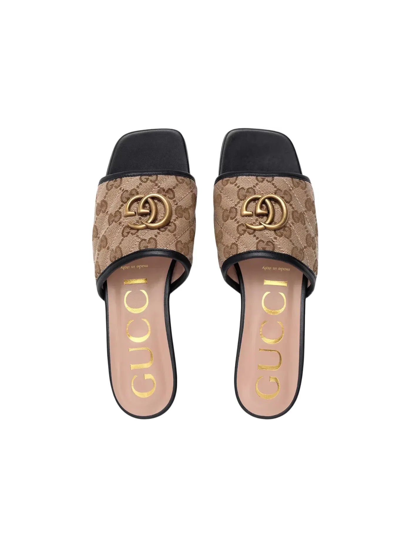 Шлепанцы Gucci Double G, с принтом — изображение 3 из 3, бежевый//черный
