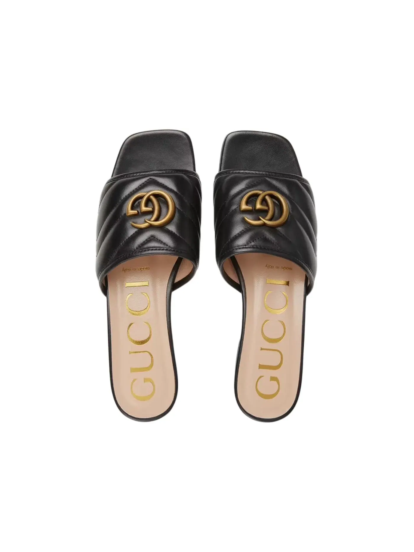 Сандалии-слайды Gucci Double G, кожаные — изображение 3 из 3, черный/золотистый