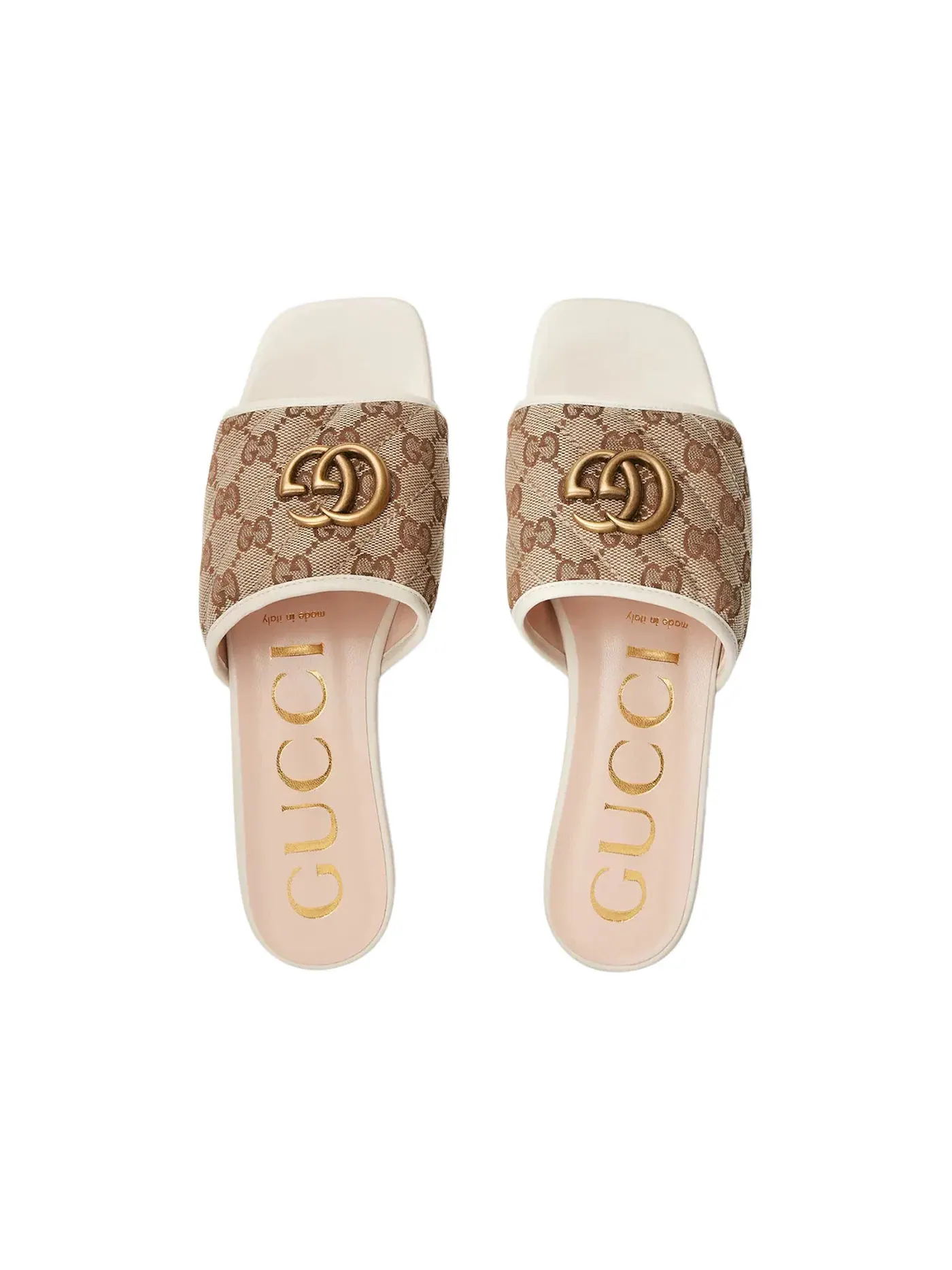 Сандалии-слайды Gucci Double G, с принтом — изображение 2 из 3, бежевый//белый