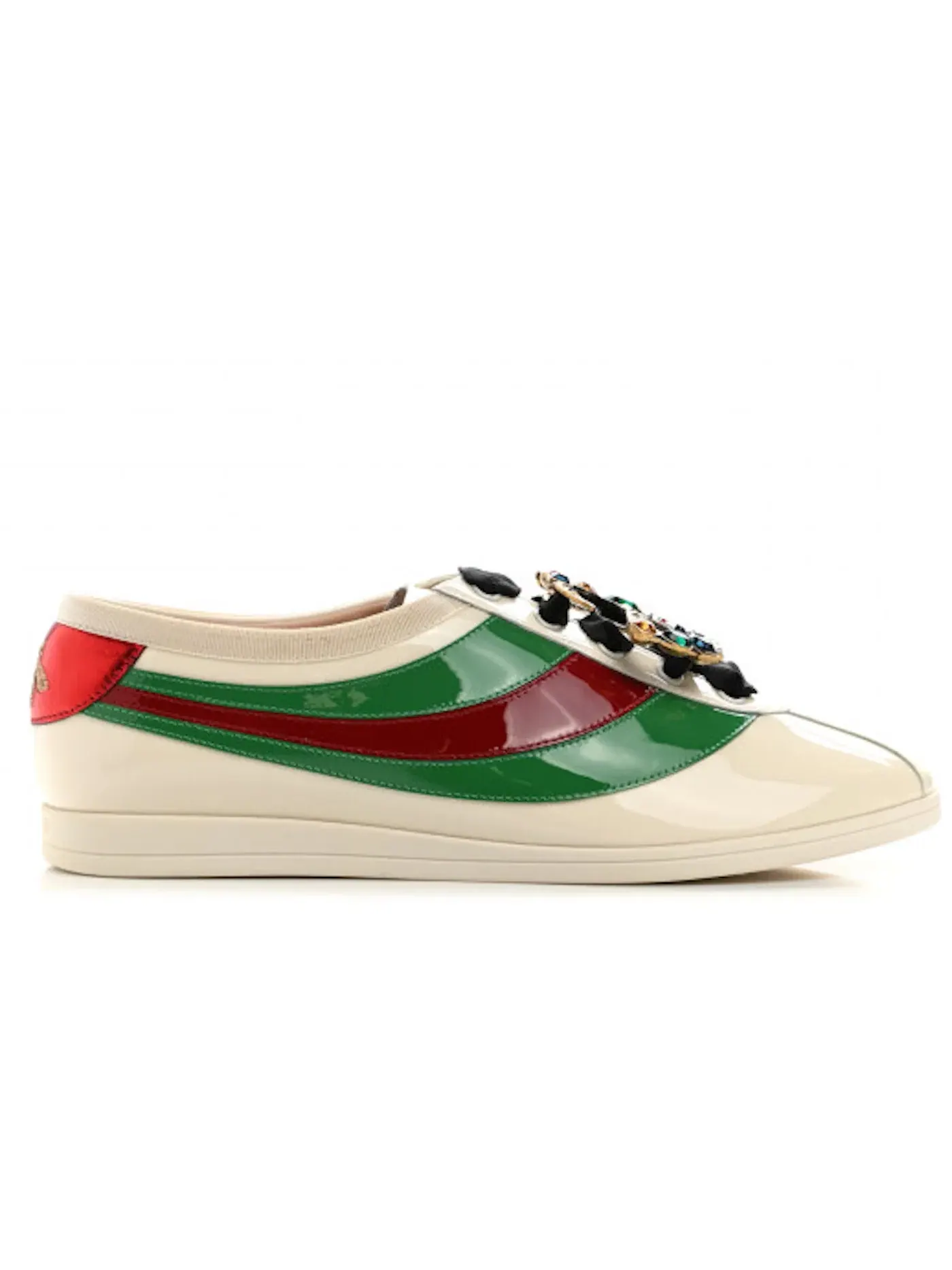 Кроссовки женские Gucci Falacer Patent Leather Sneaker, с кристаллами — изображение 1 из 1, бело-красный