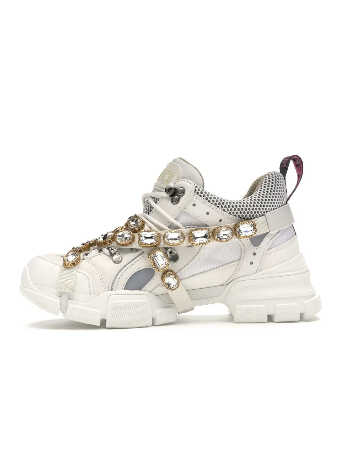 Кроссовки женские Gucci Flashtrek на платформе, с кристаллическими украшениями — изображение 3 из 4, белый