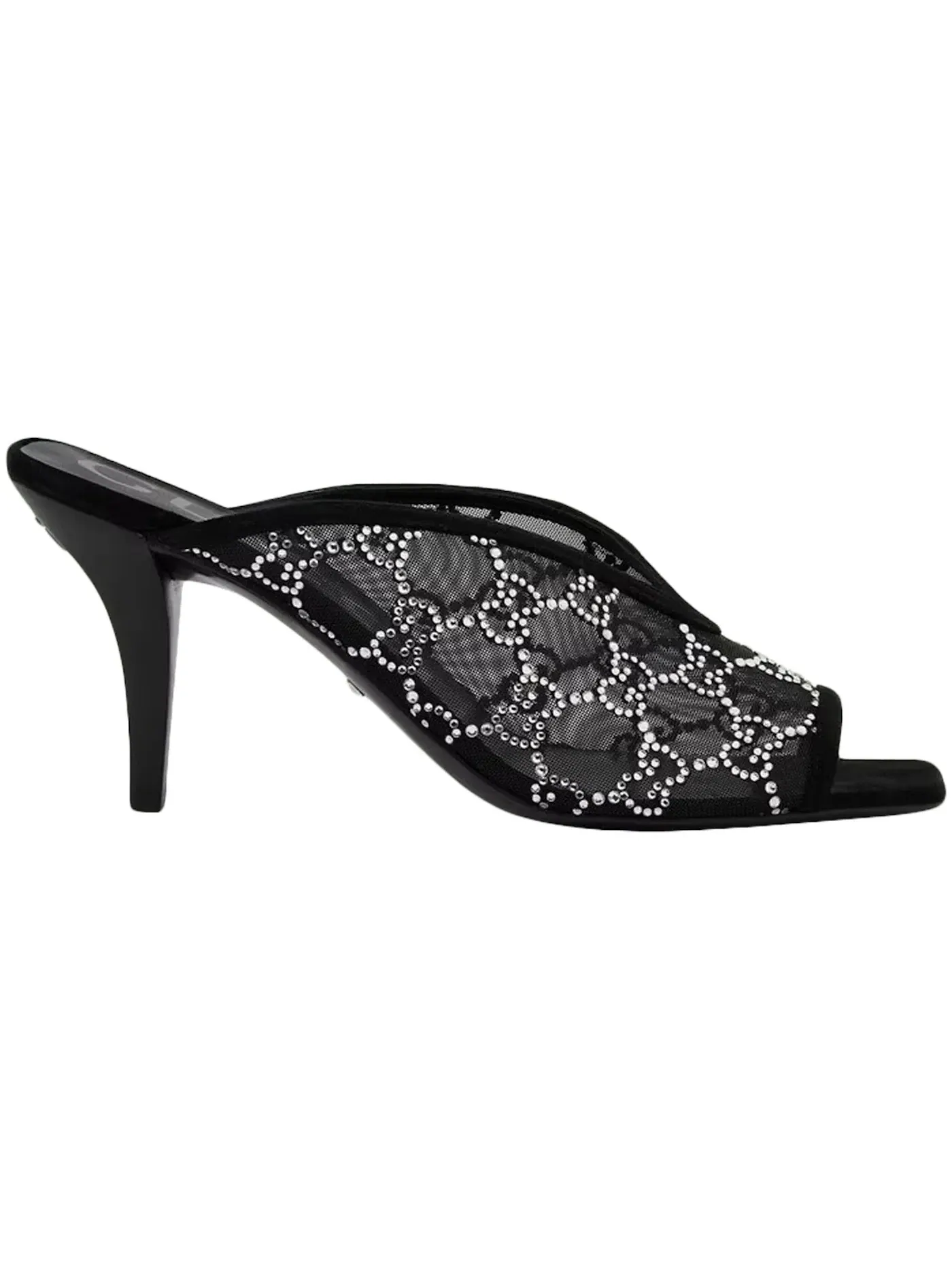 Босоножки женские Gucci GG Crystal 75mm Heeled Sandal, на каблуке с кристаллами