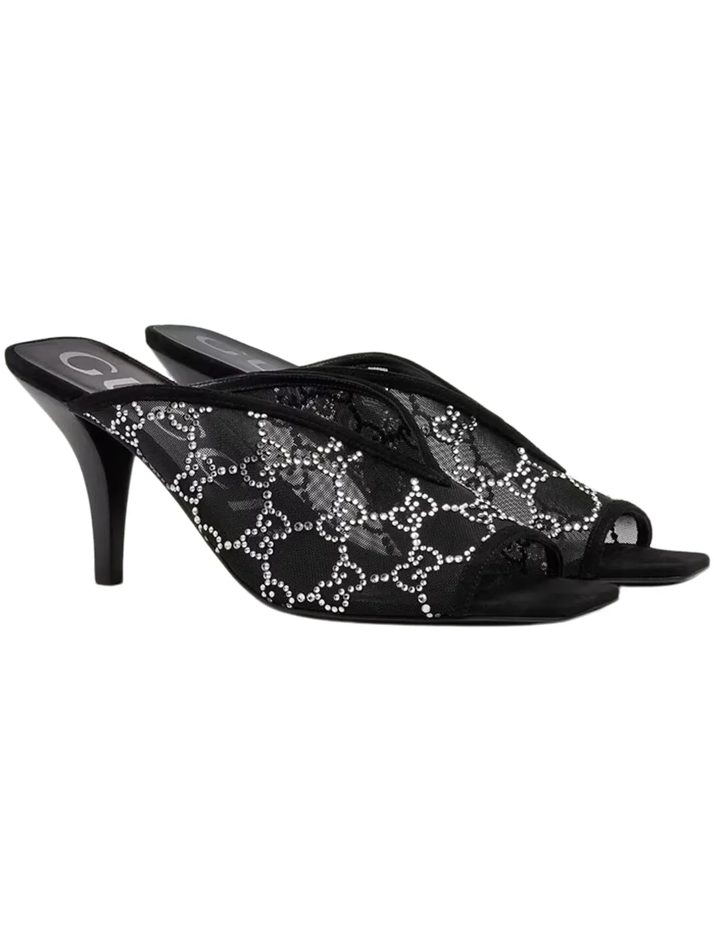 Босоножки женские Gucci GG Crystal 75mm Heeled Sandal, на каблуке с кристаллами — изображение 2 из 3, черный