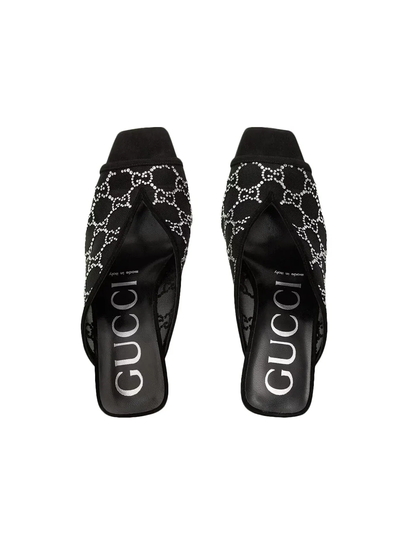 Босоножки женские Gucci GG Crystal 75mm Heeled Sandal, на каблуке с кристаллами — изображение 3 из 3, черный