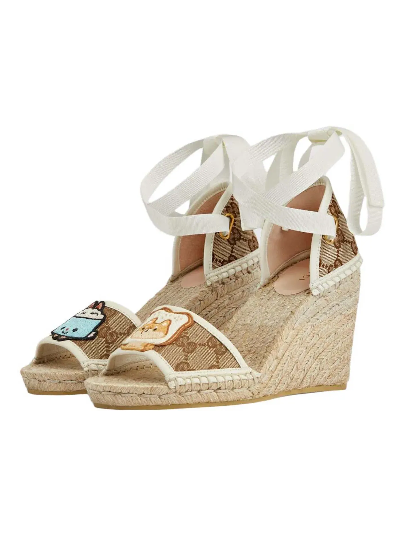 Туфли женские Gucci GG Espadrille with Patch, на каблуке, с принтом GG — изображение 2 из 3, бежевый