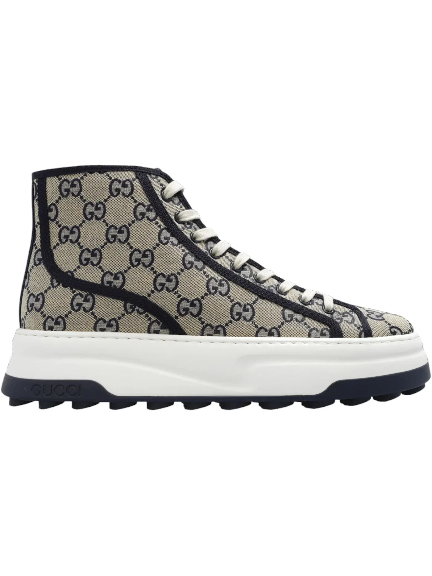 Кеды мужские Gucci GG High Monogram Sneaker, текстиль с кожаной отделкой — изображение 1 из 1, бежевый/синий