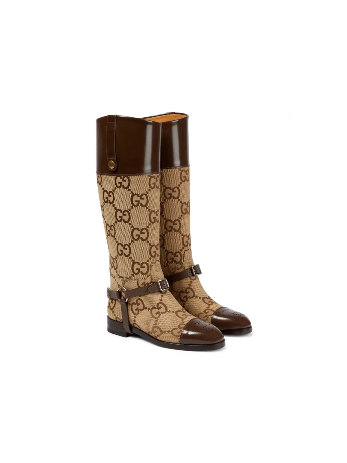 Сапоги-ботфорты Gucci GG с круглым носком, кожаные — изображение 2 из 3, бежевый/коричневый