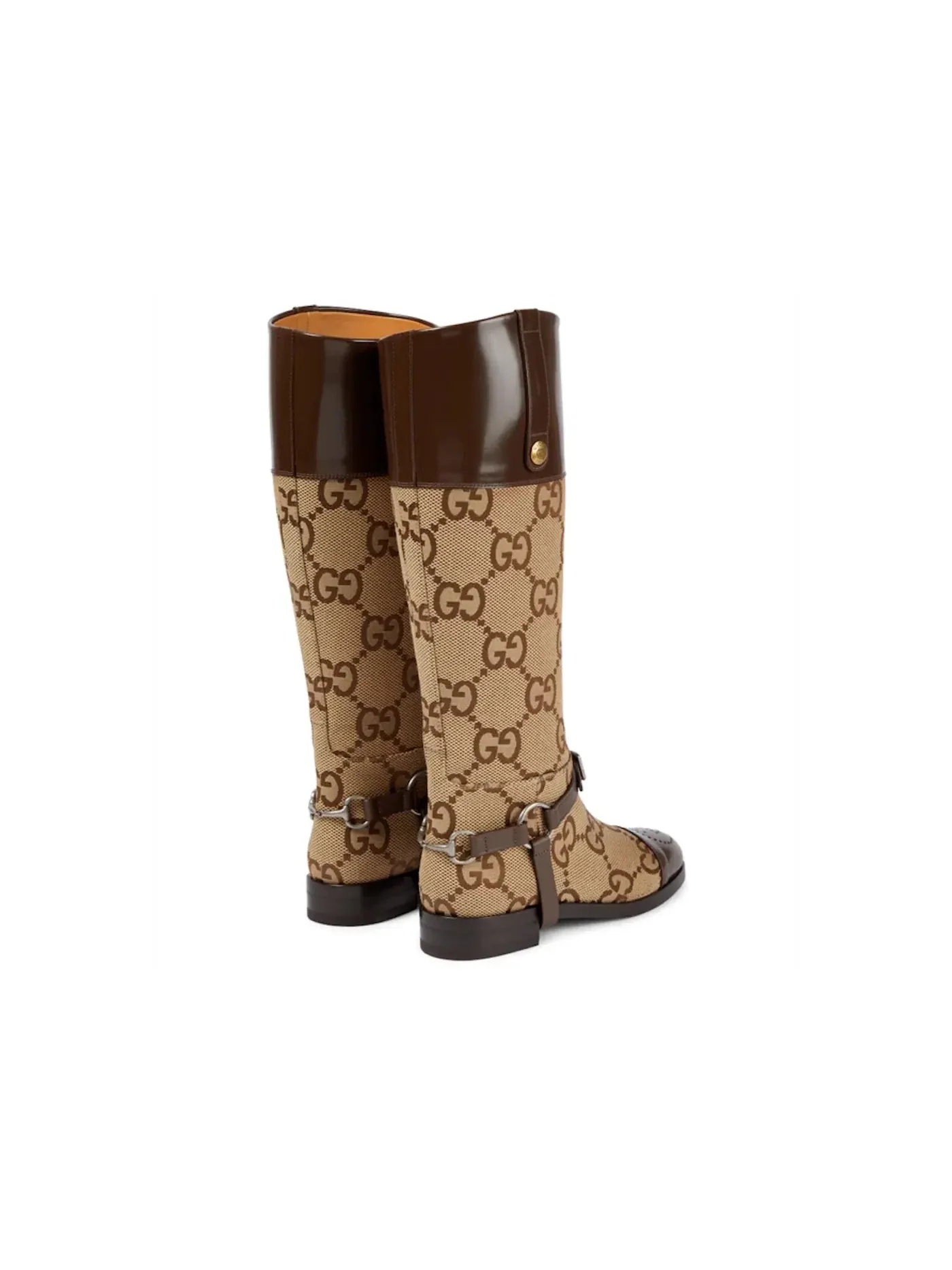 Сапоги-ботфорты Gucci GG с круглым носком, кожаные — изображение 3 из 3, бежевый/коричневый