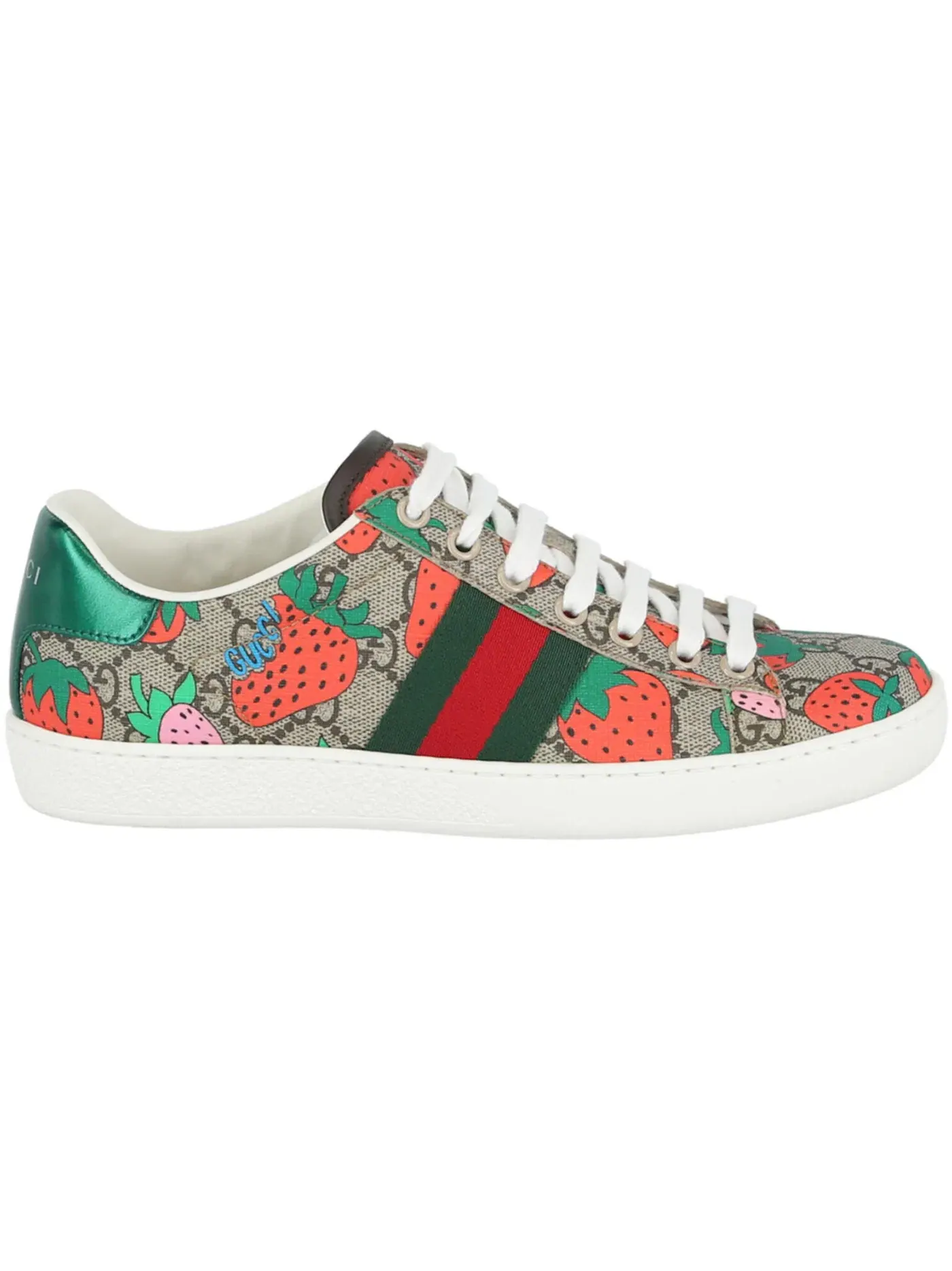 Кеды Gucci Ace Strawberry Sneakers, с принтом GG Supreme — изображение 1 из 1, бежевый/мультиколор