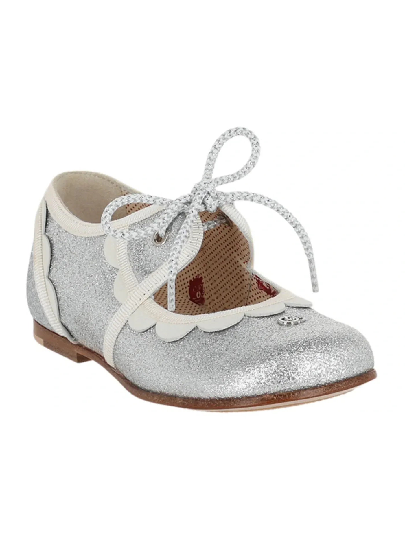 Детские туфли-лодочки Gucci Glitter Scalloped-Trim Dress Shoes, серебристые — изображение 2 из 3, серебряный