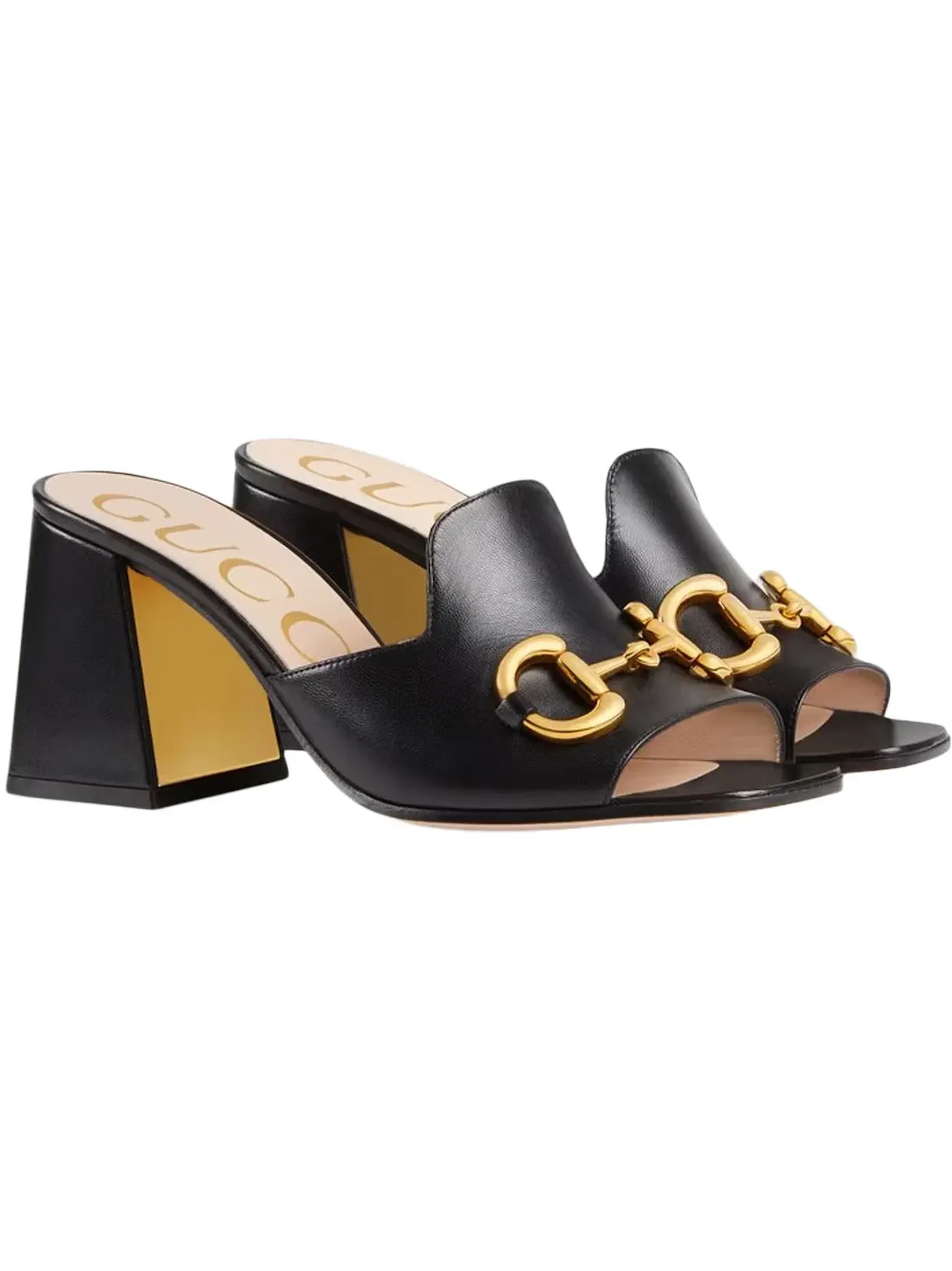 Босоножки женские Gucci Horsbit 75mm Heeled Sandal, на каблуке — изображение 2 из 3, золотистый