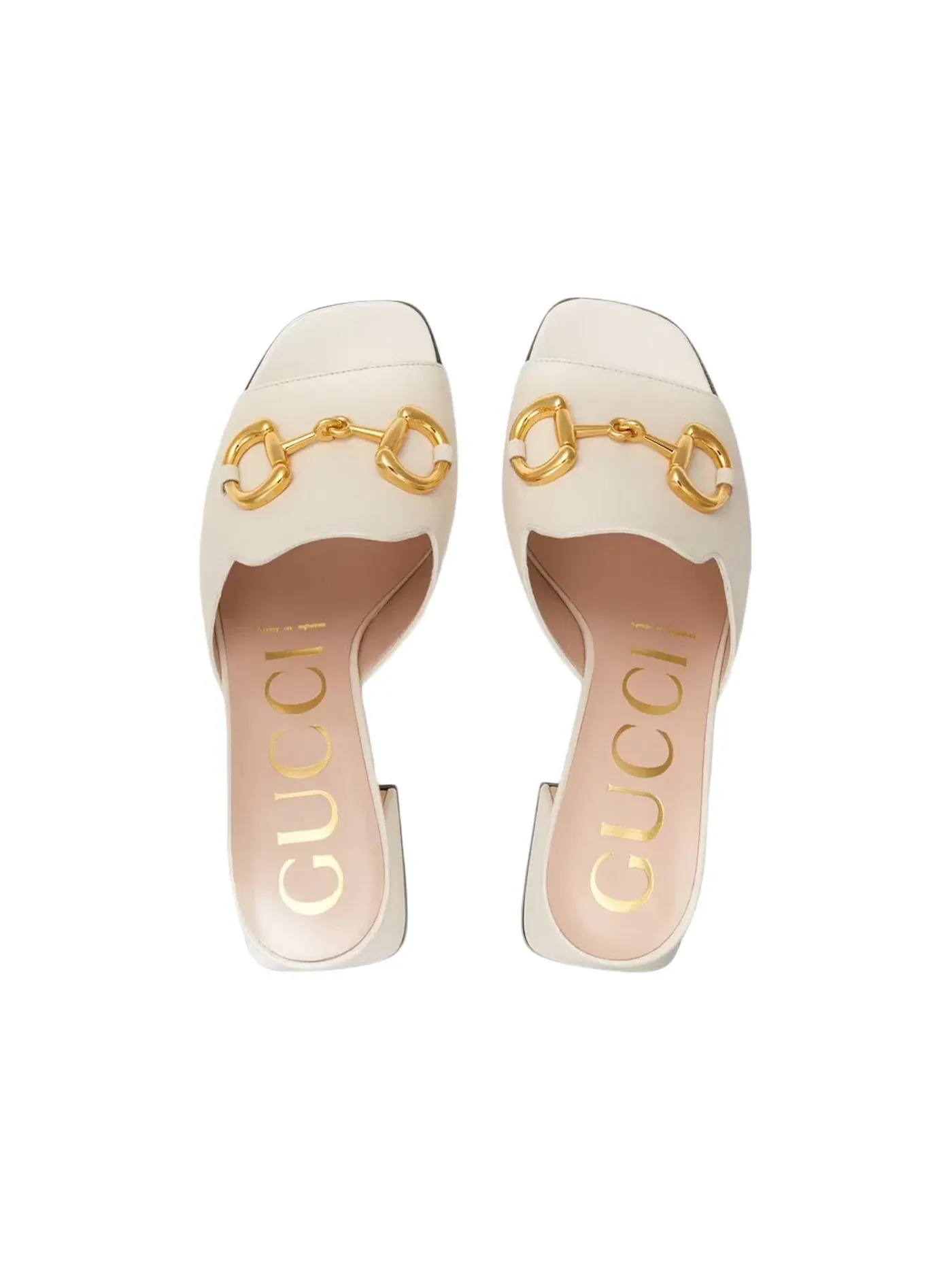 Босоножки женские Gucci Horsbit 75mm Heeled Sandal, на каблуке — изображение 3 из 3, белый