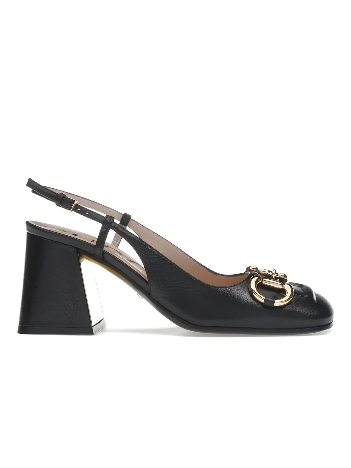 Туфли женские Gucci Horsebit 75mm Heeled Slingback, на каблуке с открытой пяткой — изображение 1 из 4, золотистый