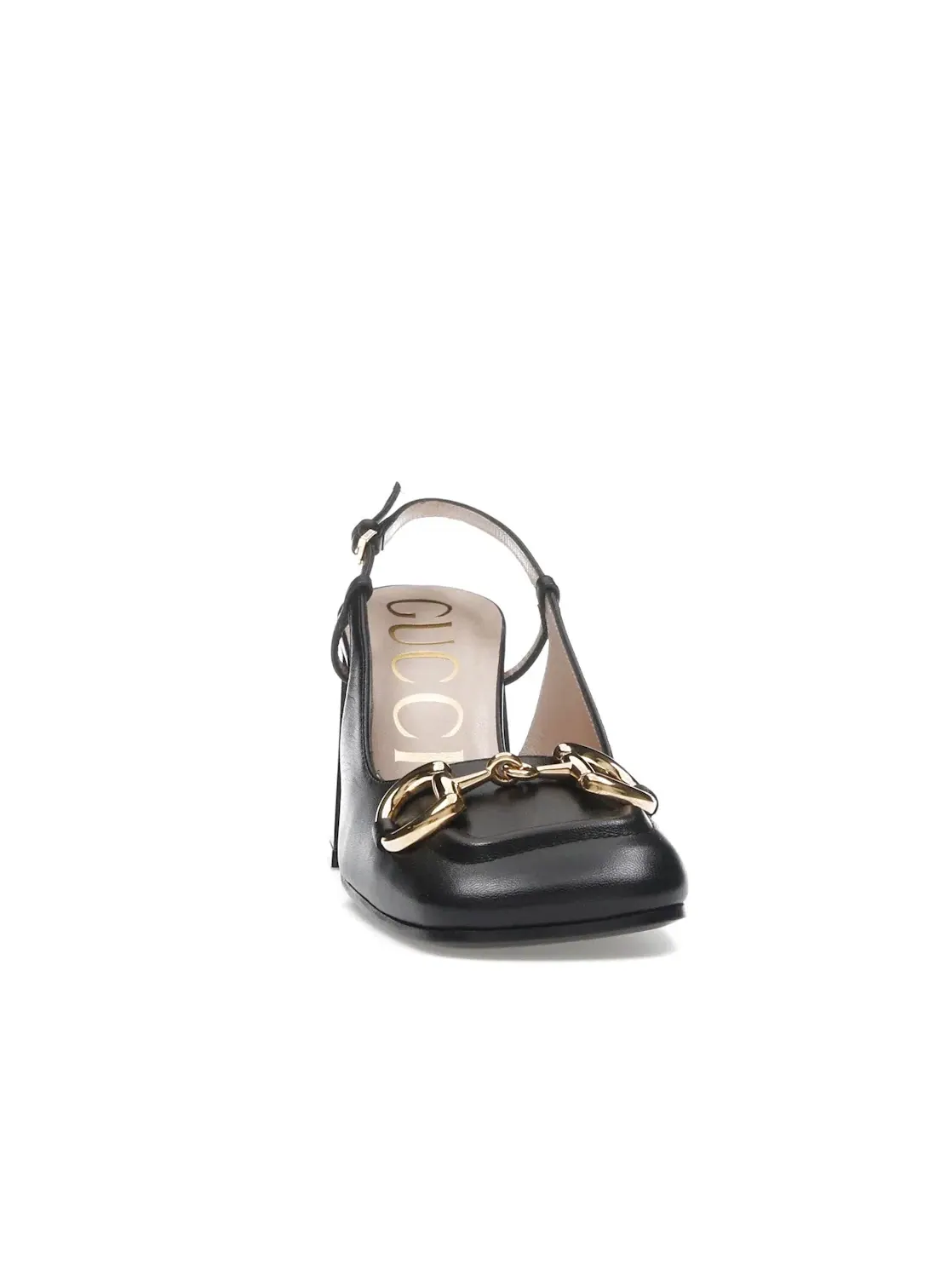 Туфли женские Gucci Horsebit 75mm Heeled Slingback, на каблуке с открытой пяткой — изображение 2 из 4, золотистый