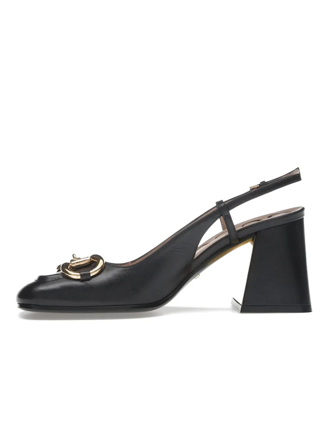 Туфли женские Gucci Horsebit 75mm Heeled Slingback, на каблуке с открытой пяткой — изображение 3 из 4, золотистый