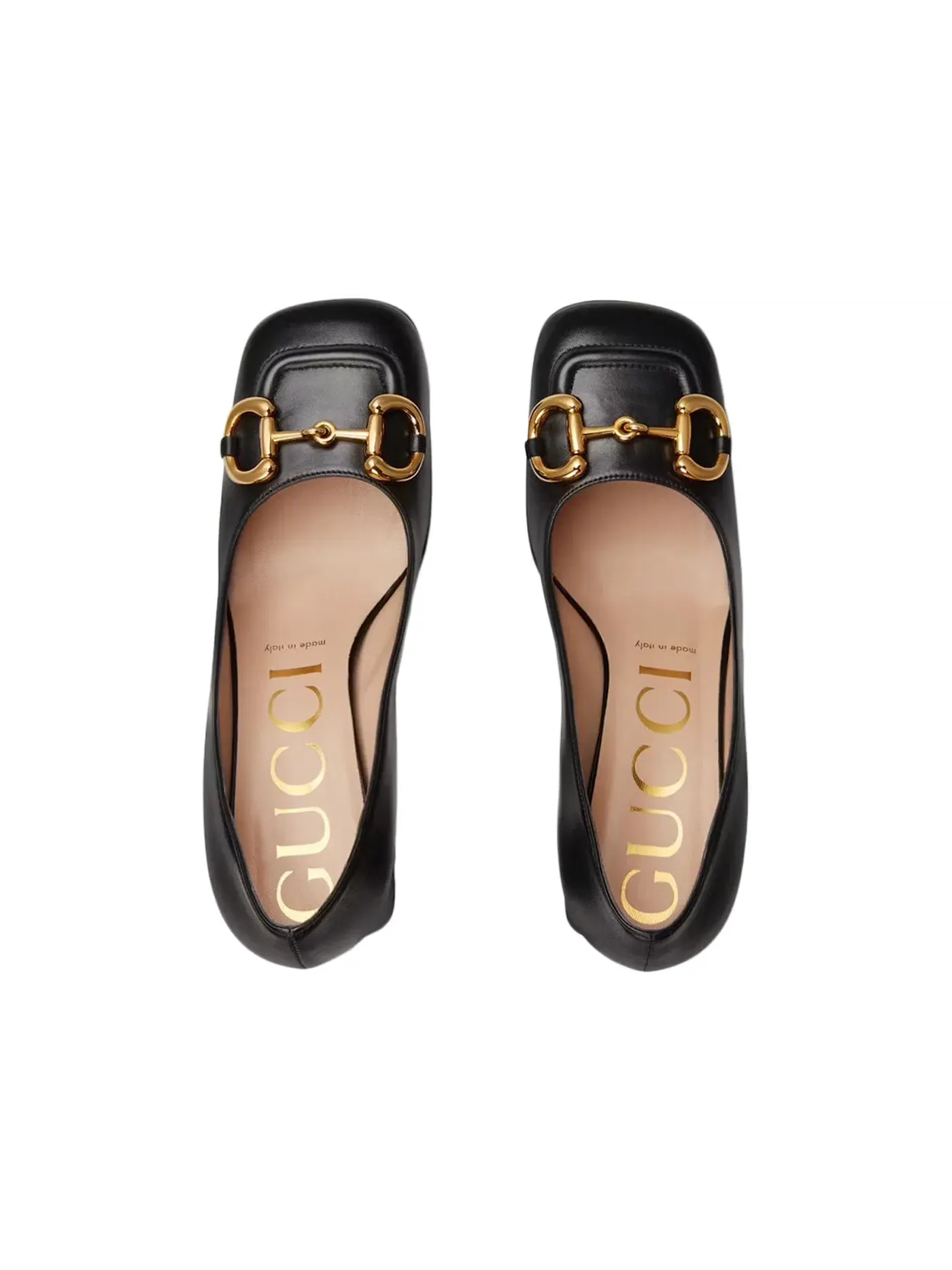 Туфли женские Gucci Horsebit 75mm Pump, на каблуке, с логотипом — изображение 3 из 3, черный/золотистый