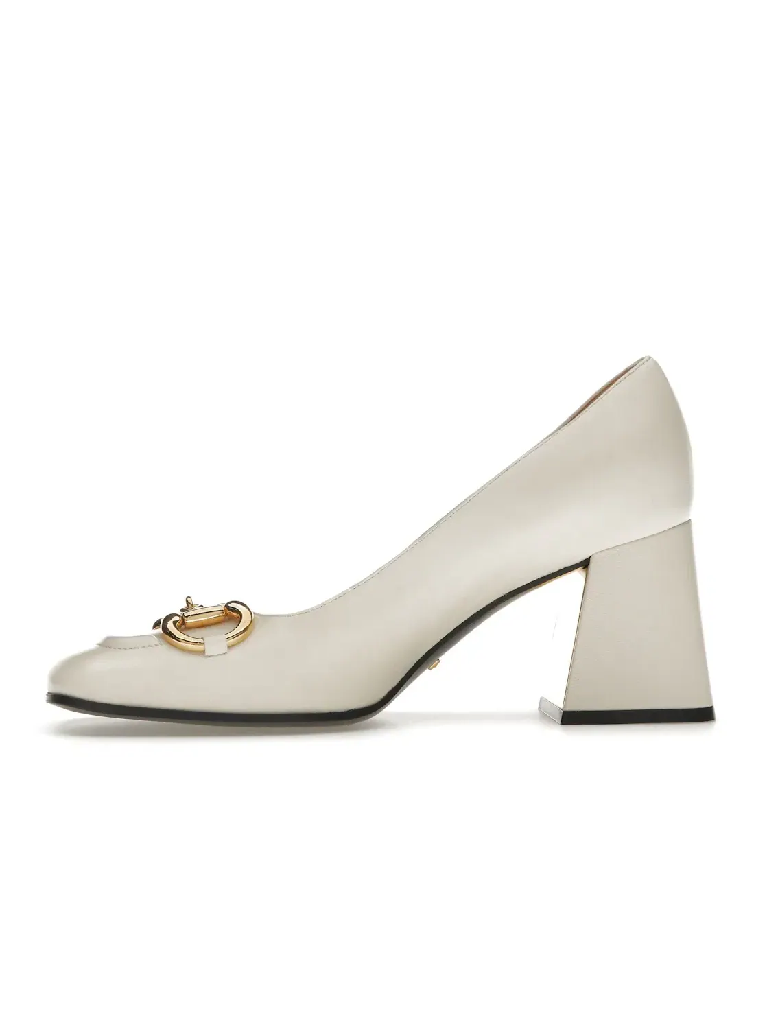 Туфли женские Gucci Horsebit 75mm Pump, на каблуке — изображение 3 из 4, белый